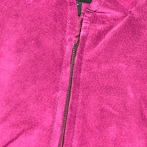 Genuine Leather Fuchsia Y2K Standout Statement Layering Moto Vintage Raspberry L - Picture 7 of 9